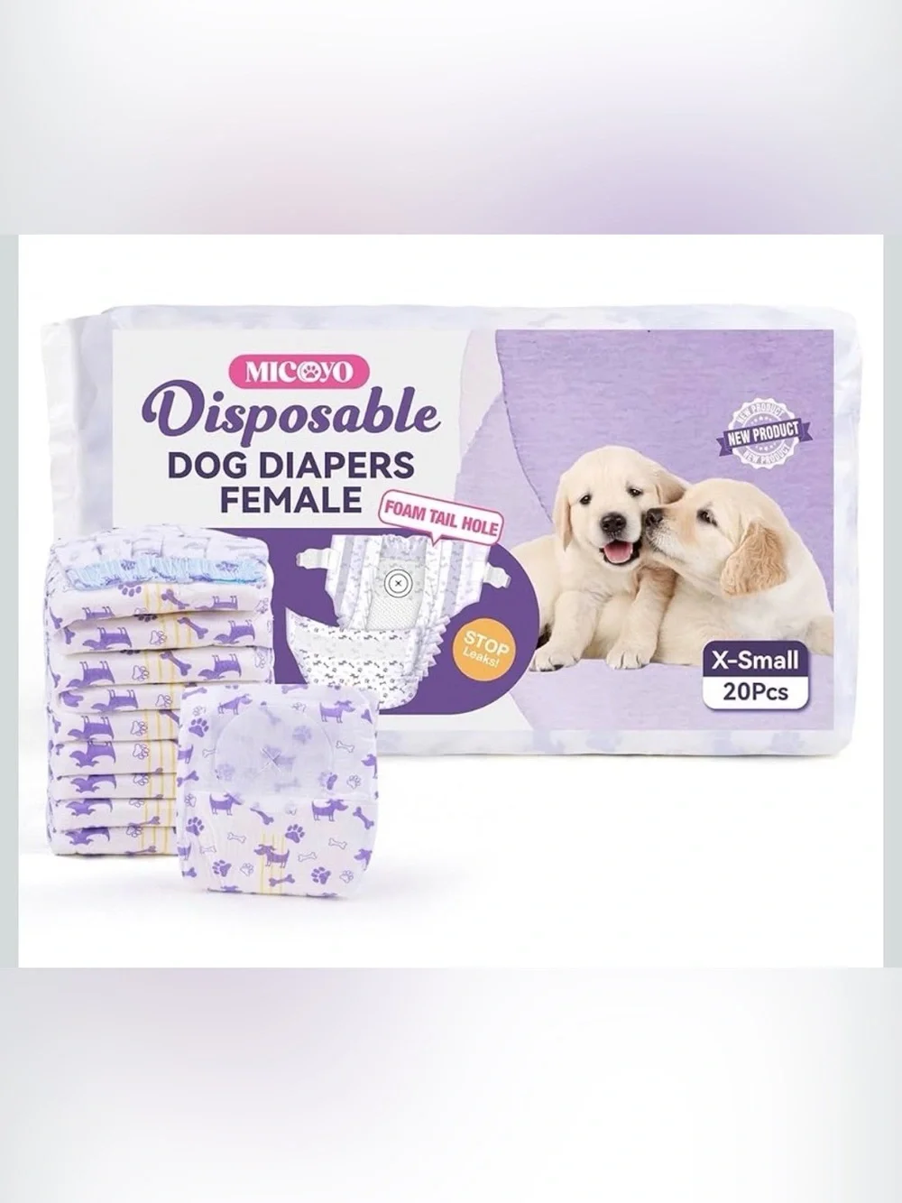 5/$25 Female Dog Disposable Diapers - Light Purple (X-Small, 20pcs)